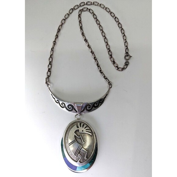 Cecil Ashley Navajo Kokopelli Necklace with Multi Stone Inlay Sterling Silver